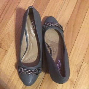 Grey Faux Leather Wedges w/ silver nickel detail